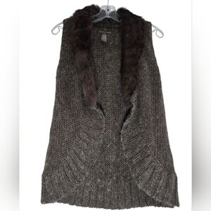 Fenn Wright Manson Brown Knit Cardigan Vest With Real Rabbit Fur Size Small